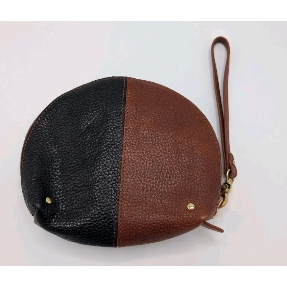 Abercrombie & Fitch Two Tone Pebbled Leather Zip Clutch Wristlet Pouch Boho Bag